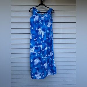 Vintage Hilo Hattie Blue Hawaiian Muumuu Dress Small Floral Sleeveless Style C